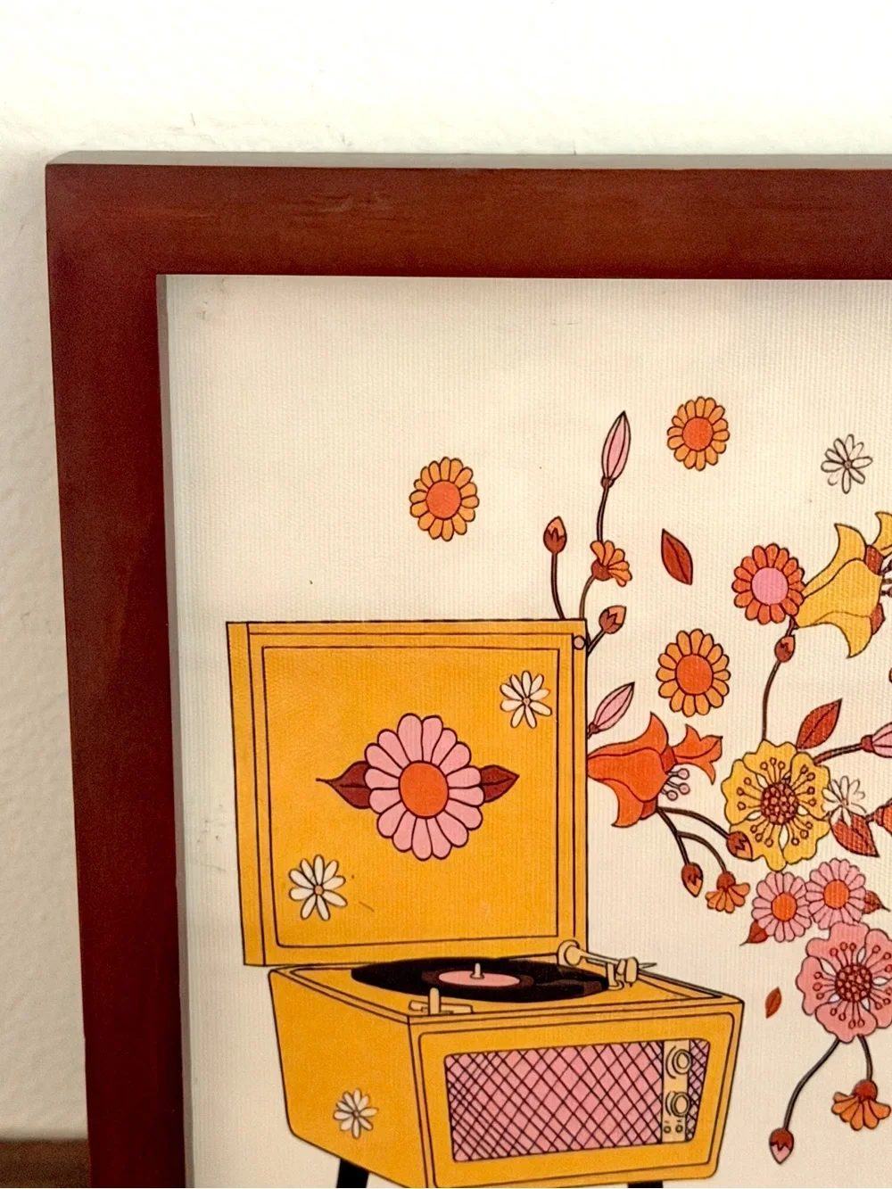 70’s Bohemian Turntable Flower Power Record Player Canvas Music Art Print Framed